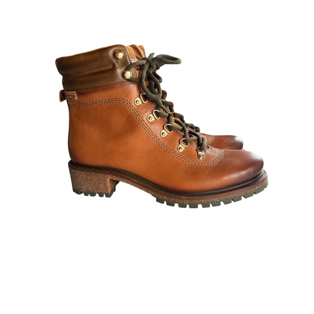 Pikolinos San Sebastian Brandy Leather Lace Up Ankle Boots Size 40 9 LIKE NEW
